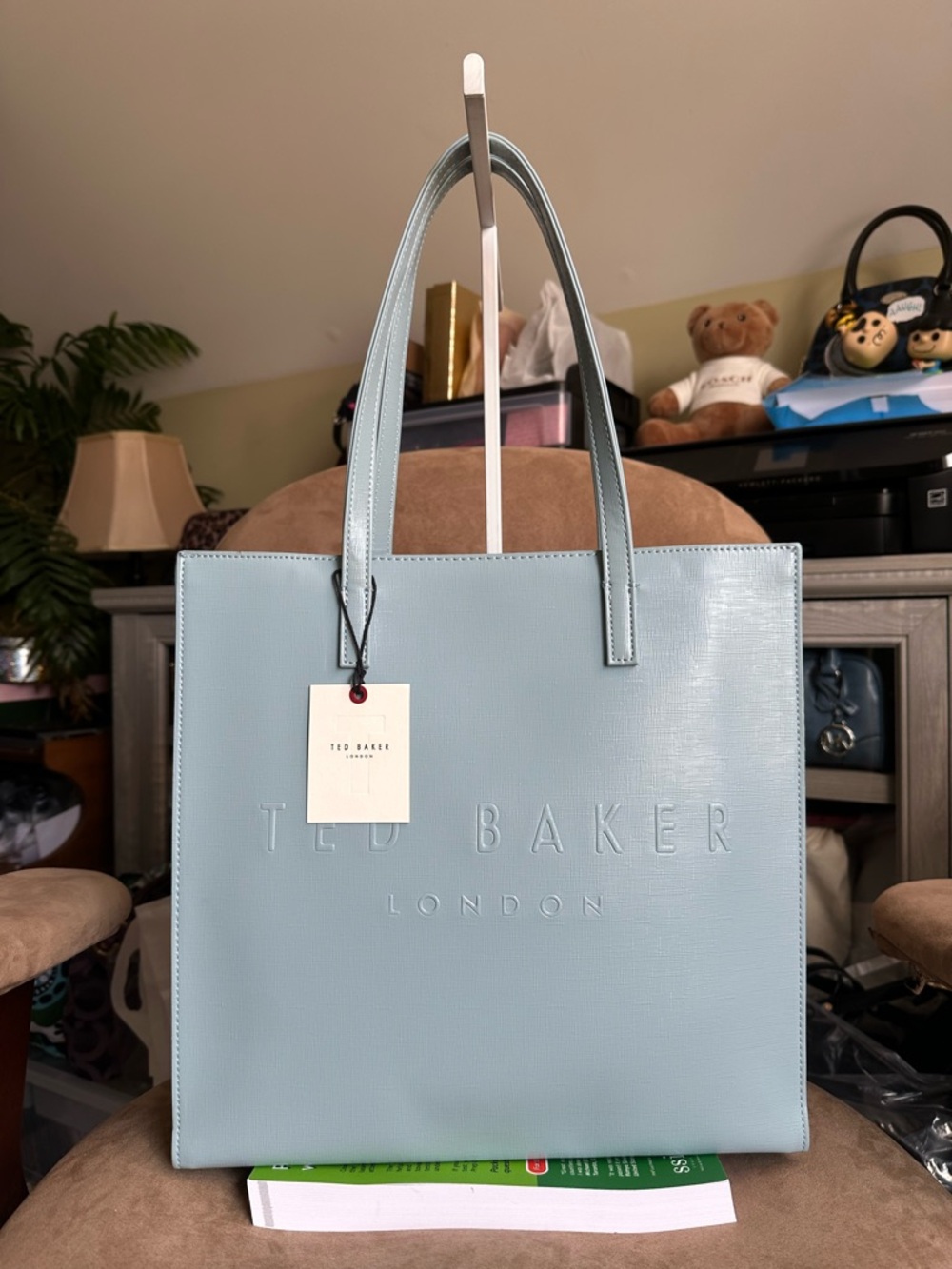 Ted Baker Light Blue Embossed Large Shopper Tote Bag New with Tag